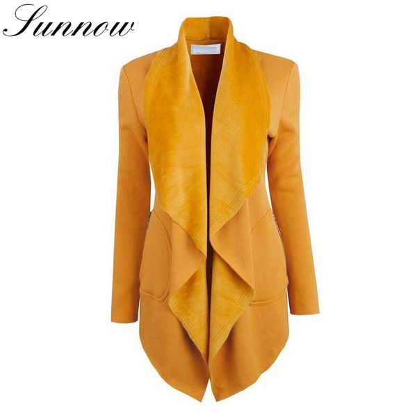

autumn fashion women jackets female mid long open stitch coat ladies flock outerwear europe casaso feminino, Black;brown