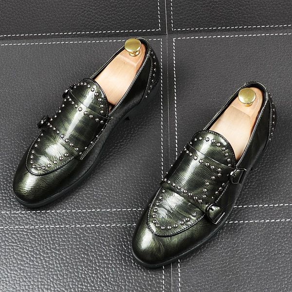 

new pointed british men rivet oxford formal shoes luxury male monk strap moccasins wedding prom shoe sapato social masculino, Black