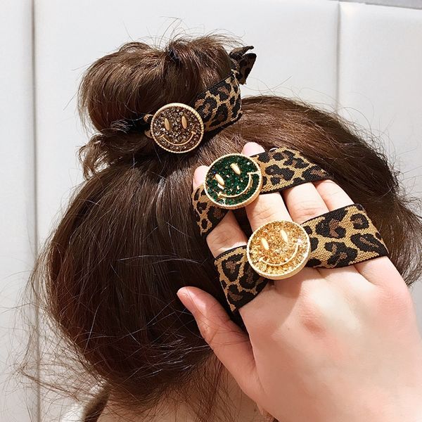 

h86zi head female leopard rubber band bracelet rope print children's accessories rubber band smiling face tie simple hair rope bracelet, Slivery;white