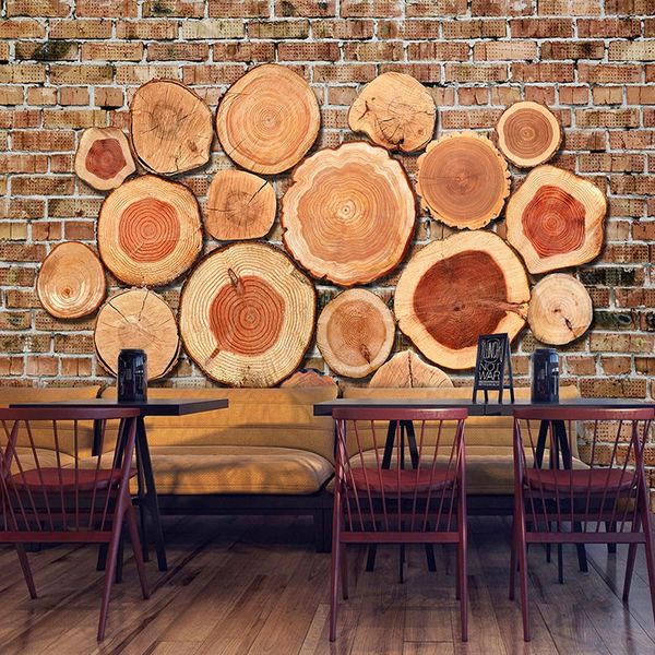 

custom 3d p wallpaper retro nostalgic poster brick wall wood grain mural restaurant cafe living room background wall decor