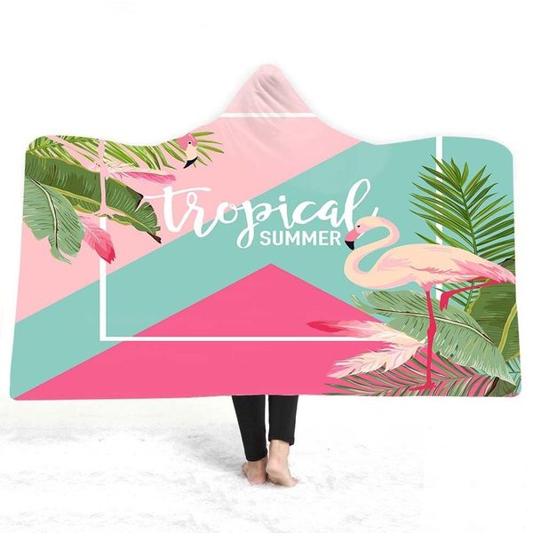 

flamingo hooded blanket for women kids tropical flowers cartoon striped magic cloak thick warm soft sherpa throw blanket