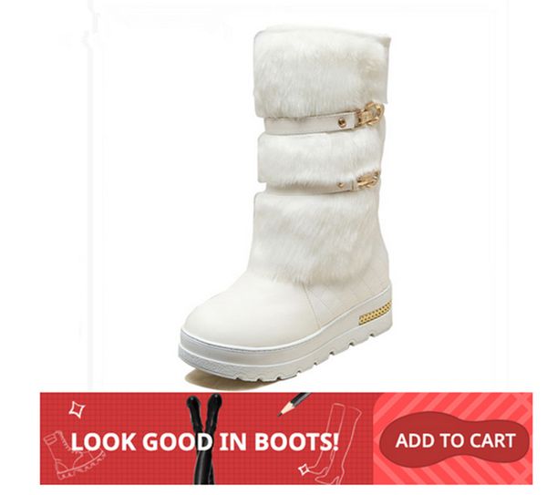 

large size 34-43 women winter boots fashion hidden wedges warm fur shoes woman platform med-calf snow boots white, Black