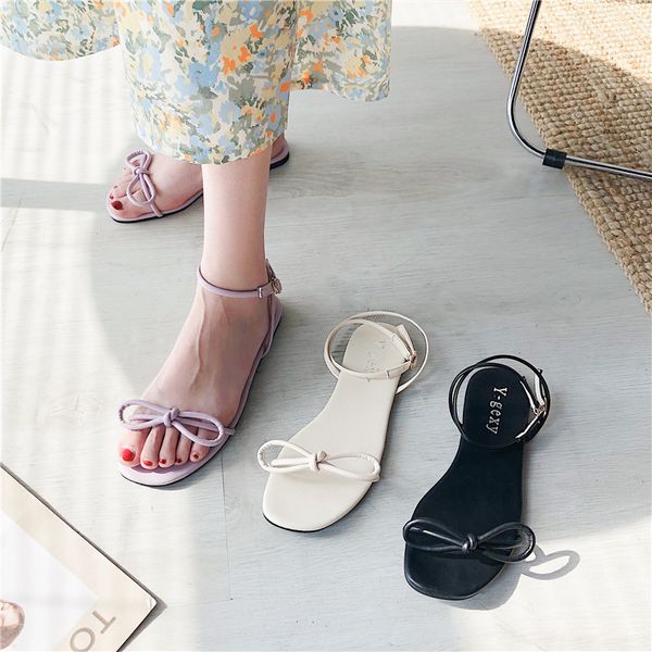 

2020 summer comfort shoes for women female sandal clear heels beige heeled sandals buckle strap ladies comfort block bow woman, Black