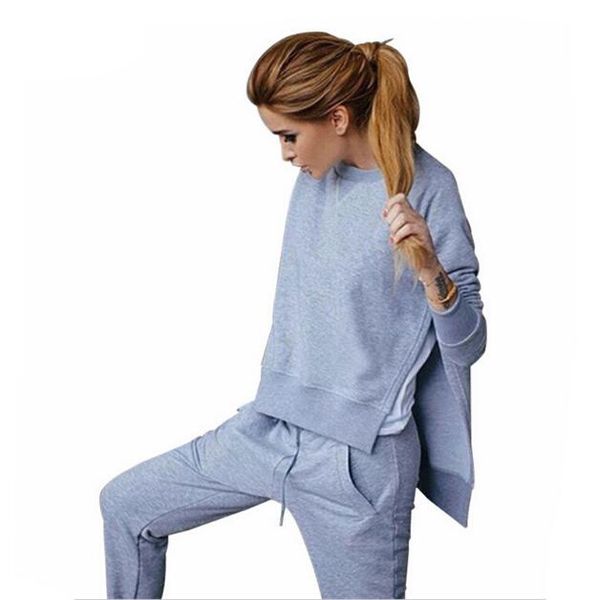 

female cotton 2 piece set tracksuit women sets asymmetrical hoodies set side split sweat suits women sweatshirts outfit breathable, Gray