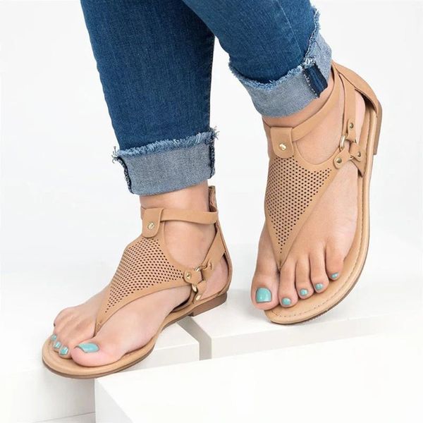 

sandals women's roman style rear zipper breathable low heel shoes casual, Black