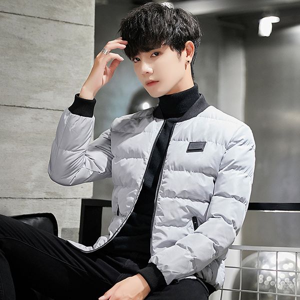 

autumn & winter new style men baseball collar thick down jacket cotton-padded clothes large size casual versatile cotton overcoa, Black