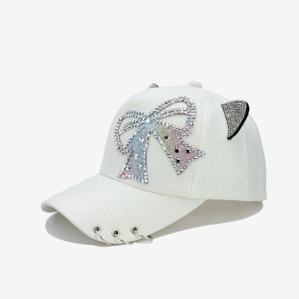 

deepom baseball cap women bow pattern cat ear with ring snapback hats for women hip hop adjustable summer cap travel new, Blue;gray