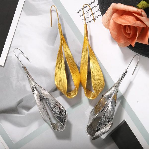 

girlgo bohemian gold silver leaf curled metal bar drop earrings geometric tassel grain long women brincos earring jewelry gift