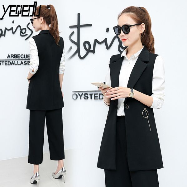 

women's vests #0708 spring autumn women suit vest long korean slim fit sleeveless jacket waistcoat black elegant office lady blazer coa, Black;white