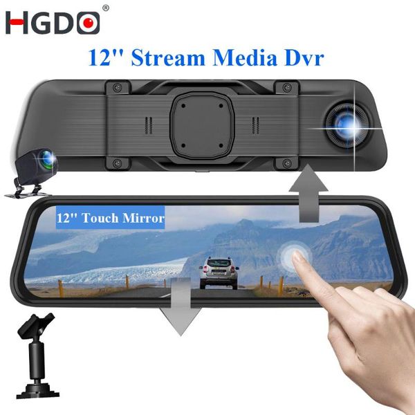 

hgdo h30s 12 " stream media video recorder car dvr dash camera сенсорное зеркало с камерой заднего вида 1080p авторегистратор с держателем
