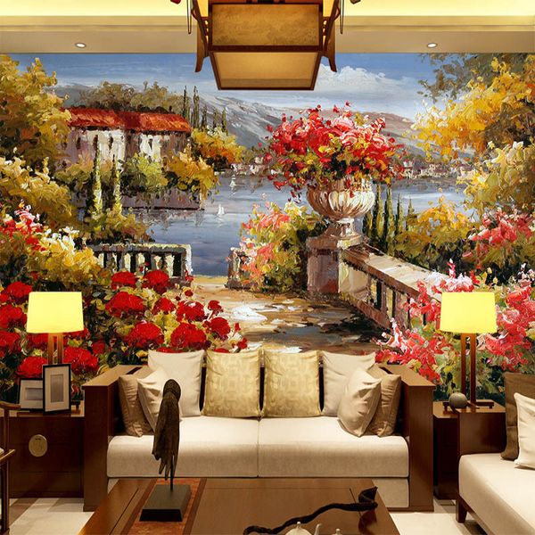 

european oil painting landscape scenery woods living room sofa wallpaper tv background wall wallpaper mural 3d