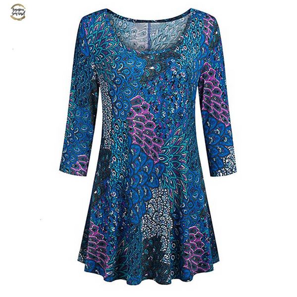 

size plus women clothing fashion casual style floral print shirts 3/4 sleeves o-neck tunic blouse blusas femininas @35, White