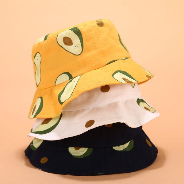 

kids new fashion fresh avocado print bucket hat parent-child fisherman hat women comfortable cotton gril cute caps foldable casual chaqeau