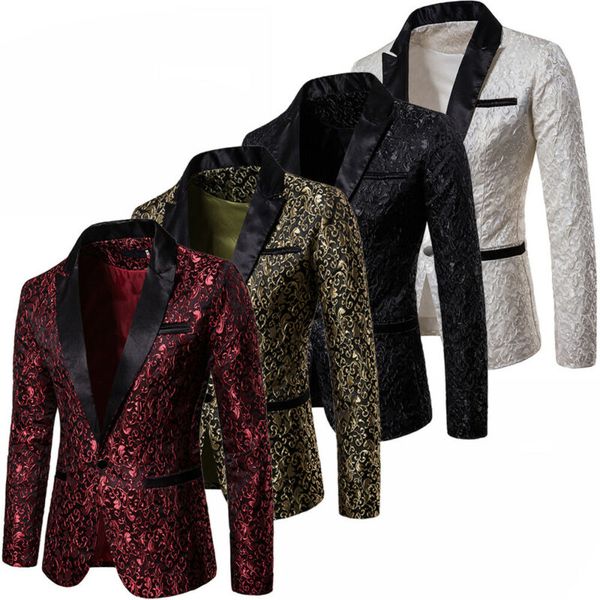 

men's suits & blazers lapel suit in solid color jacquard for fall and winter casual slim fit one button blazer business work coat jacke, White;black