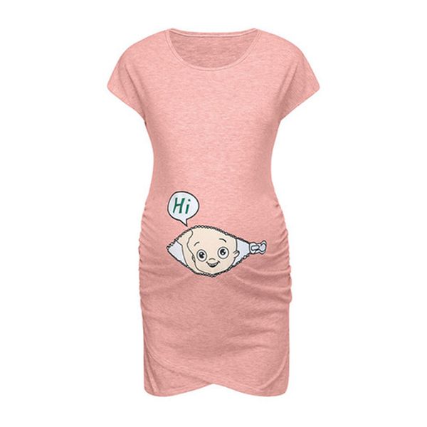 

women's dress 2020 fashion new cute baby print round neck short sleeve pregnant women clothes mid-length breathable soft dress, White