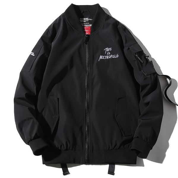 

2019 autumn new style stand collar men youth casual cardigan jacket men's lettered embroidered flight jacket, Black;brown