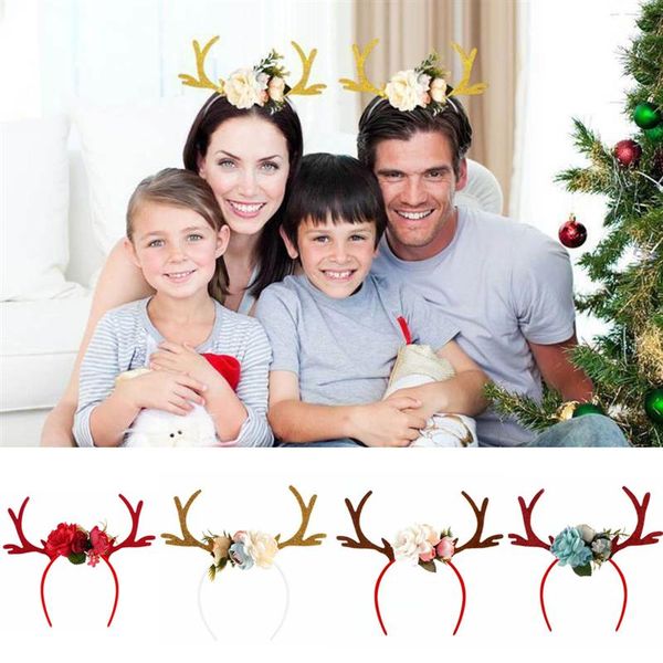 

christmas antler hairband kids girls deer antler headband with flowers blossom novelty party hair band head band xmas supply a35
