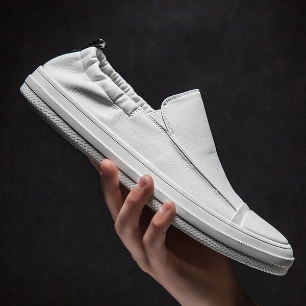 

2019 men genuine leather sneakers flat shoes men's casual lightweight walking male fashion slip on outdoor footwear, Black