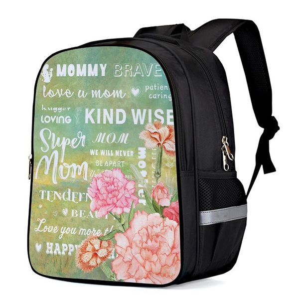 

mothers day text love flower green backpack kids school bags men women travel backpacks for teenage girls boys