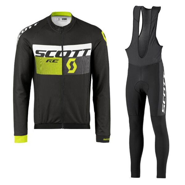 2021 Pro Scott Team Uzun Kollu Bisiklet Jersey Set Erkekler Nefes Alabilir 3D Yastıklı önlük Pantolon Dağ Bisiklet Giyim Bisiklet Sporları Üniforma Y2104011
