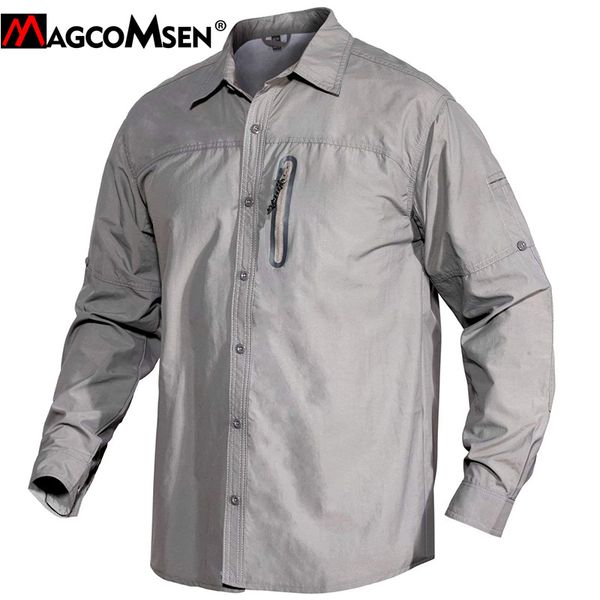 

magcomsen shirts men summer uv protection tactical shirts casual zipper pockets long sleeve cargo work, White;black