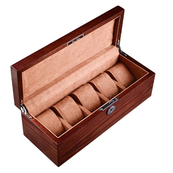 

5 grids watch box wooden rectangular watch case ladies jewelry box, Pink;blue
