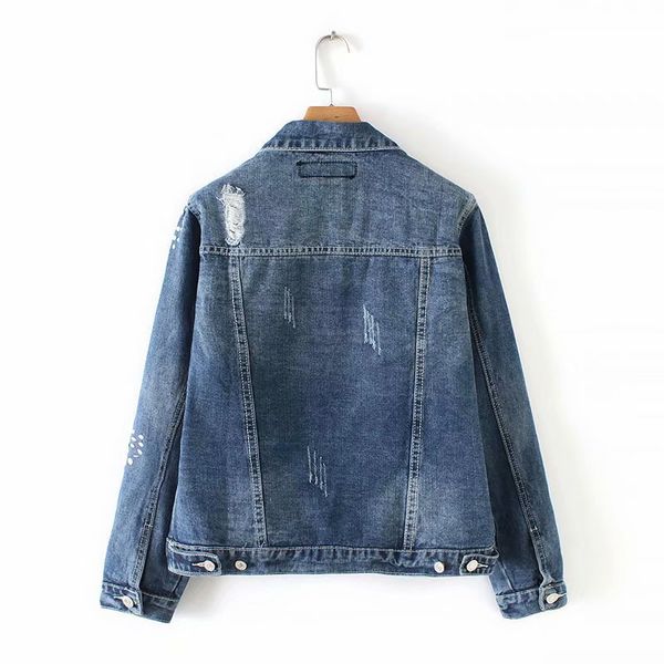 

spring new style europe and america women's dress-style handmade bead with holes washing jeans coat w2075, Black;brown