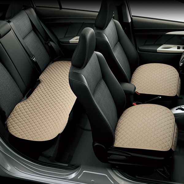 

3pcs linen beige car seat cover cushion four seasons front rear 5 seat protector auto pad fit most car truck suv or van