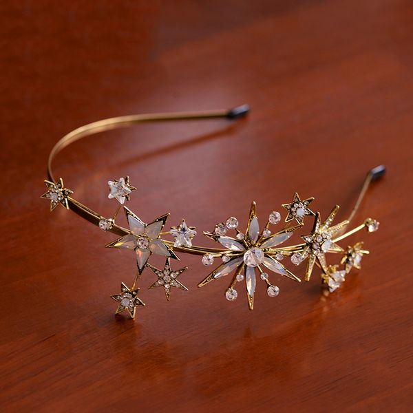 

new fashion baroque star opal bridal crowns tiaras crystal diadem headband for women bride wedding hair accessories cj191226, White;golden
