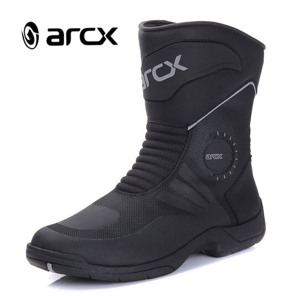 

arcx motorcycle boots genuine cow leather waterproof motocross boots black men motorcycle racing mid-calf shoes l60627