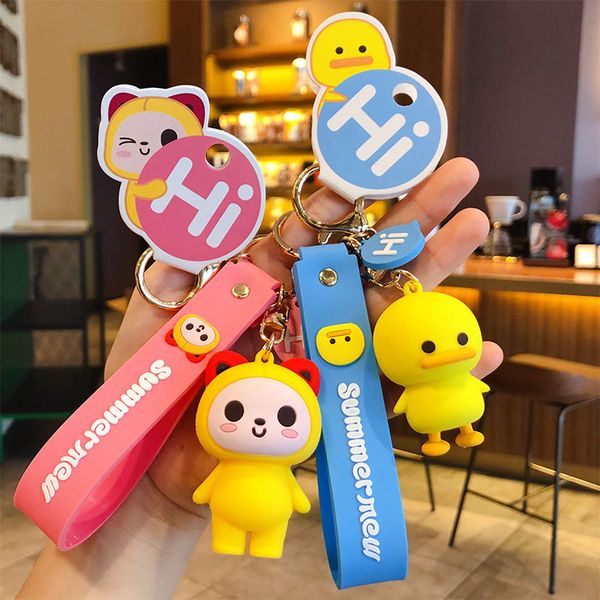 

genuine creative cartoon glue xia meng cat keychain female cute three-dimensional doll key chain bag pendant, Silver