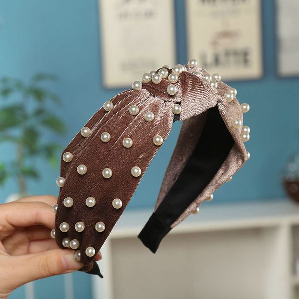 

velvet инкрустированные pearl оголовье спорт диапазона волос hairbands alice группа cerchietto aliceband последние стиль волос с hairwear uf, Black;brown