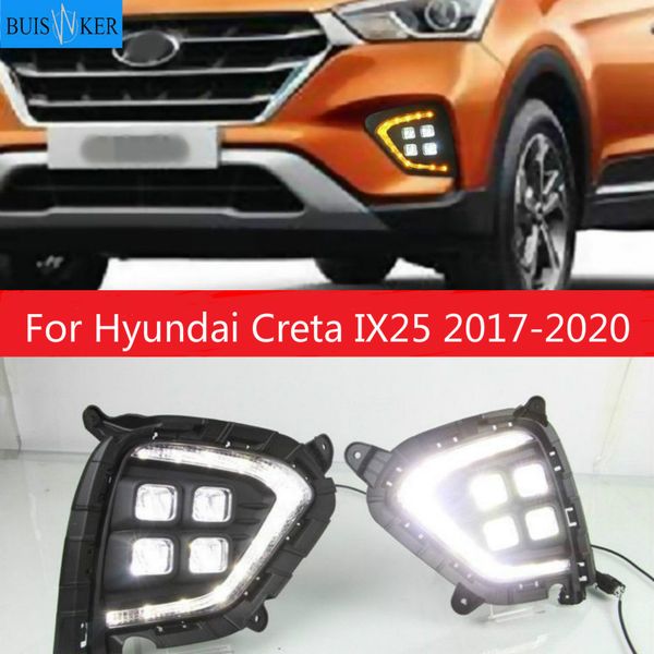 

2pcs drl led daytime running light fog lamp cover drl with yellow turn signal for creta ix25 2020 2020