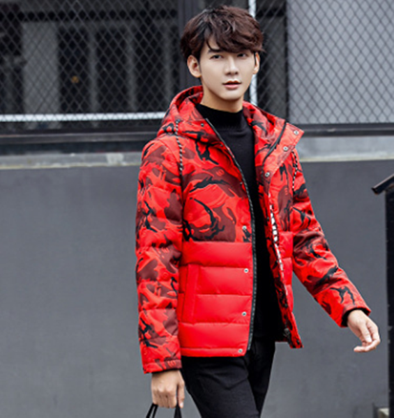 

men's short down jacket new winter white duck down hooded cold proof warm and handsome youth camouflage coat thickened, Black