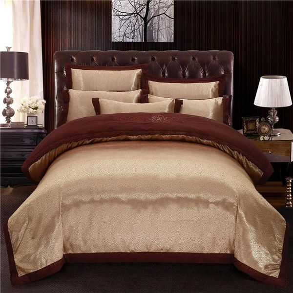 

38luxury coffee satin bedding sets duvet cover bedsheets set cotton bed sheet  king size bed set parure de lit ropa de cama