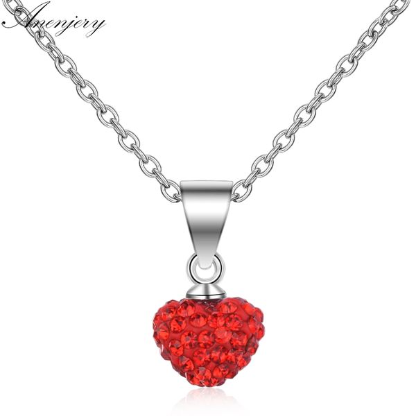 

trendy red love heart shaped pendant necklace women 925 sterling silver clavicle short chain necklace