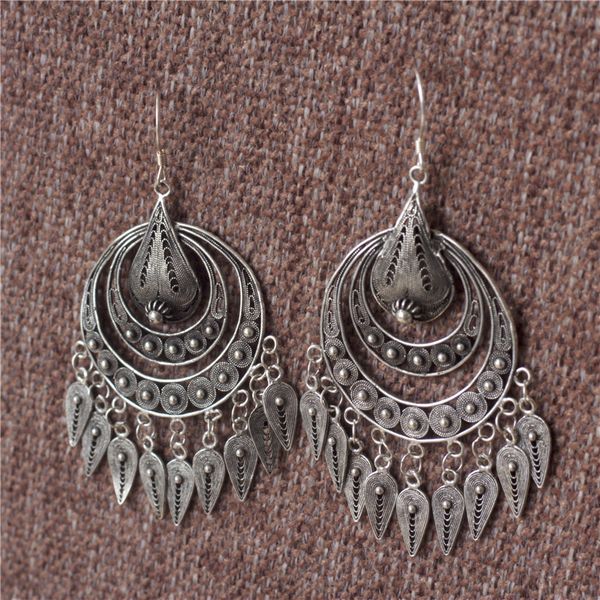 

palace style ancient style high-grade earrings female models guizhou national wind handmade silk flower seedlings silver earrings temperamen