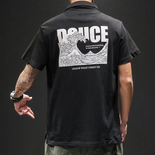 

print shirt men retro designer shirt cotton casual short sleeve loose polos anime fashion big size 4xl 5xl, White;black