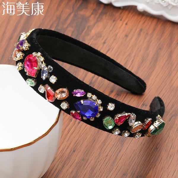 

haimeikang baroque jeweled headband women wedding bride crystal hairband rhinestone bezel elegant hair accessories headwear