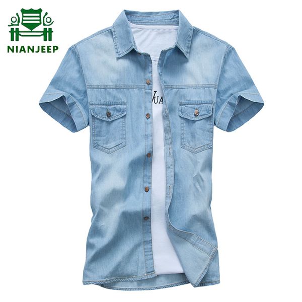 

summer men's cotton denim shirt big size 5xl lapel thin short sleeve shirt men casual slim fit jean male cowboy clothing, White;black