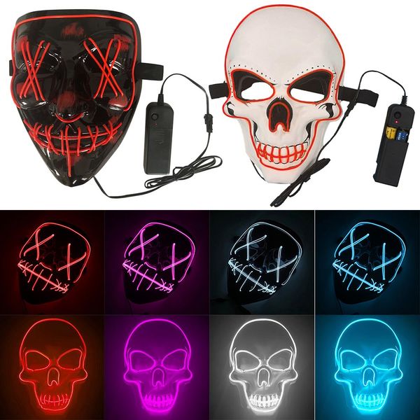 

halloween party led mask el wire light up neon masquerade masks cosplay costume maske glowing horror skull purge masque dj party