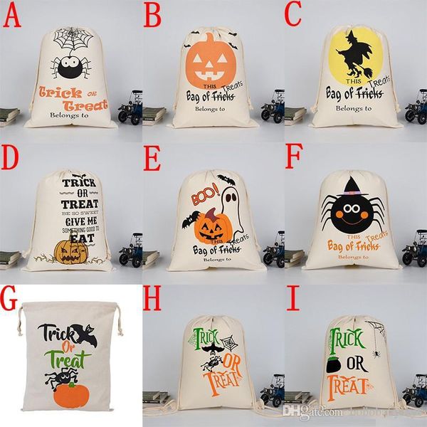 

8 style new halloween candy bag large canvas bags cotton drawstring bag with pumpkin, devil, spider, hallowmas gifts sack bags 36*48cm b229