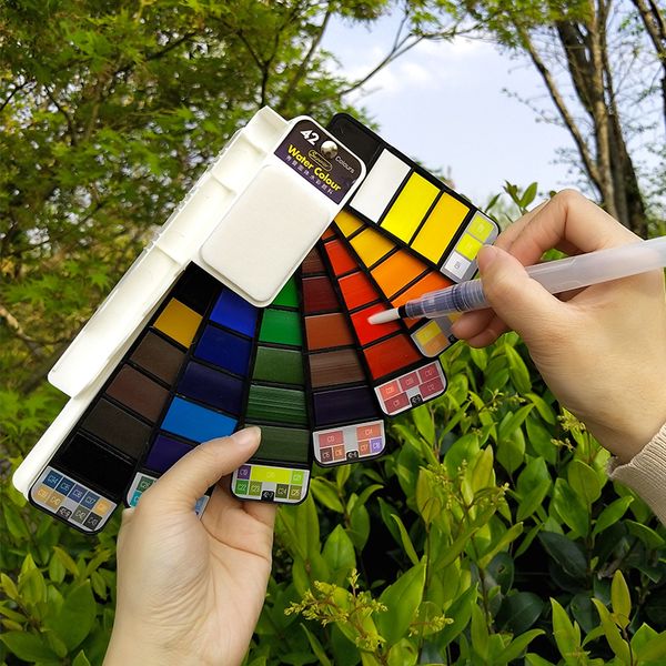 

18/25/33/42 color solid watercolor paint set hand-painted portable fan-shaped water color pigment for drawing dropshipping
