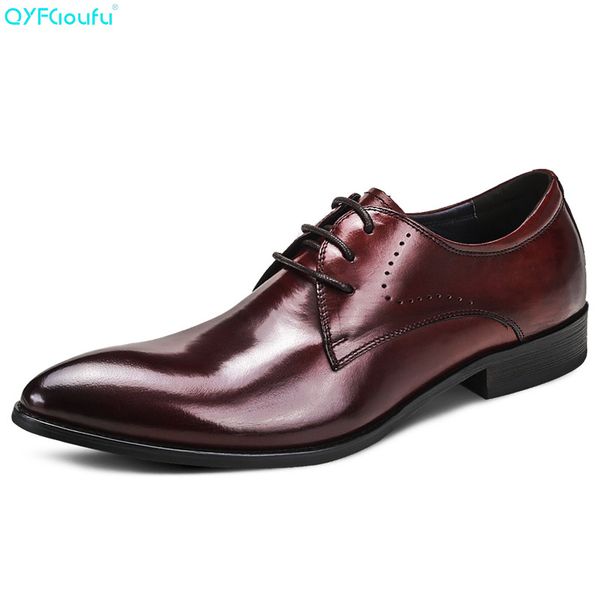 

qyfcioufu formal mens pointed toe shoes luxury business dress shoes genuine leather cow leather lace up, Black