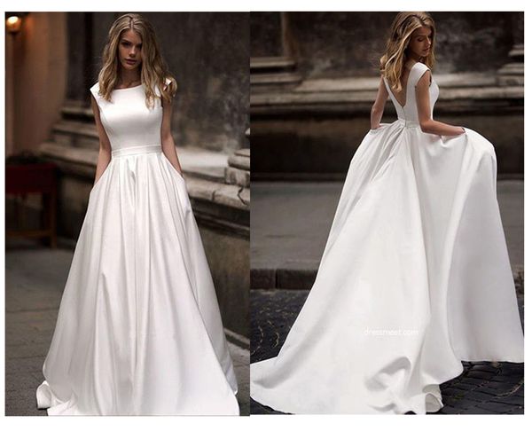 

lorie свадебные платья с карманом 2019 vestido де novia атласный белый рукавов свадебные платья длина пола свадебное платье, White