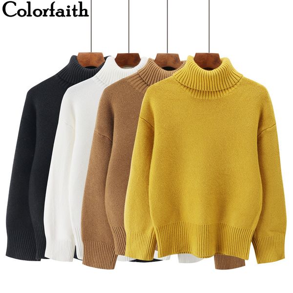 

colorfaith women pullovers sweater new 2019 knitting autumn winter thick warm solid turtleneck elegant casual ladies sw792, White;black