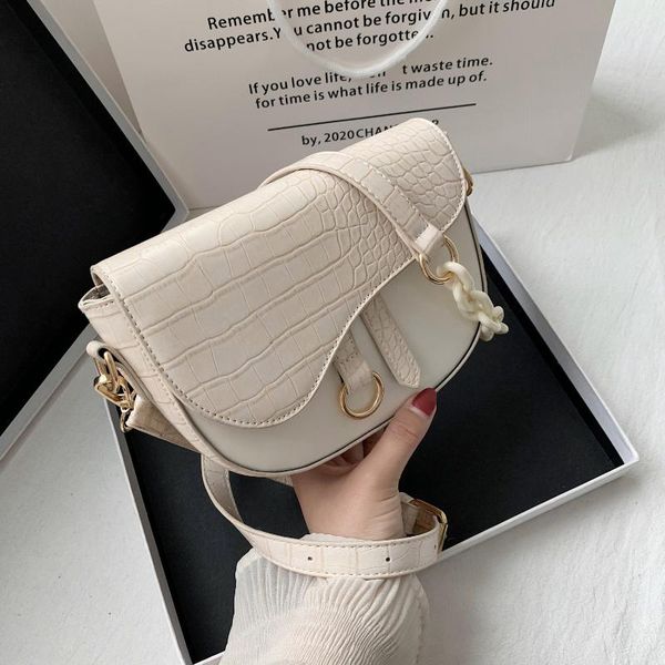 

simple and versatile women's crocodile pattern fashion design cover bag bag sweet solid color shoulder messenger