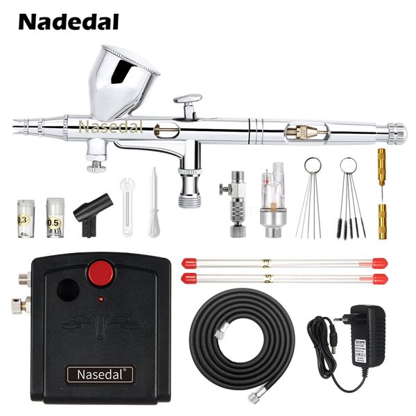 

nasedal airbrush compressor kit 0.2mm dual-action airbrush spary paint gun nail art cake car painting model makeup sprayer nt-18