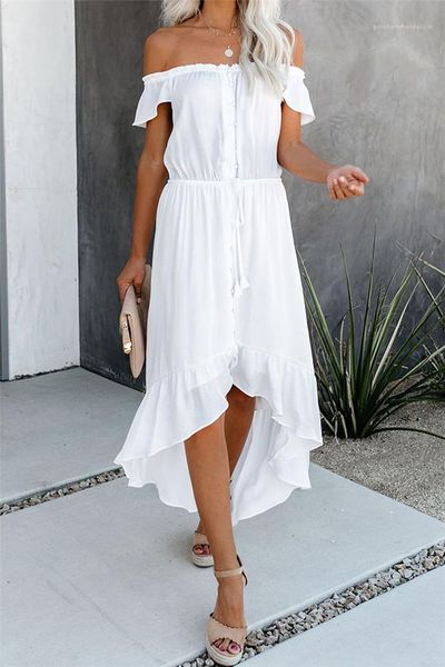 

dress strapless shoulder color irregular ruffled waist casual dress famale summer designer clothes womens backless, Black;gray