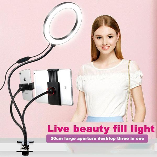 

foleto 20cm led selfie ring light kit with microphone phone holder deskbeauty lighting for makeup youtube video live stream